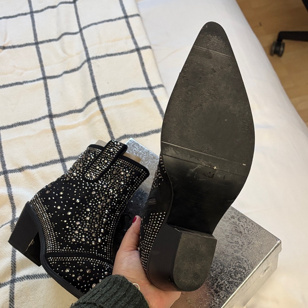 Amazon Black Rhinestone Ankle Booties - Picture 6 of 8